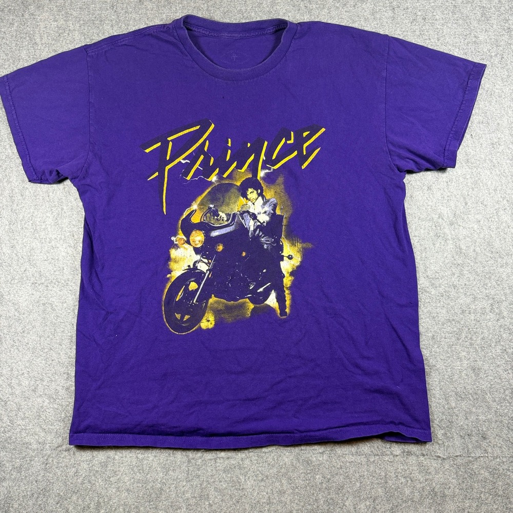 Prince Mens Purple Rain Graphic T Shirt Large Purple Motorcycle Icon Cotton
